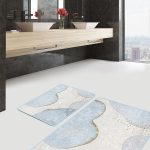 2'li Set Krem - Bej Zeminde Çerçeveli Motifli Antik Desenli Eskitme Motifli Geometrik  2'li Banyo & Mutfak Paspas Takımı Realhomes