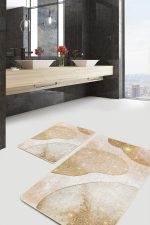 - PaspasTakimi-2li-Set1741-Gorsel-1 - Realhomes  2'li Set Gold - Krem Zeminde Kanvas Motifli Boyama Desenli Bohem Sade & Şık  2'li Banyo & Mutfak Paspas Takımı Realhomes