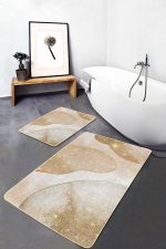 - PaspasTakimi-2li-Set1741-Gorsel - Realhomes  2'li Set Gold - Krem Zeminde Kanvas Motifli Boyama Desenli Bohem Sade & Şık  2'li Banyo & Mutfak Paspas Takımı Realhomes