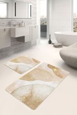 - PaspasTakimi-2li-Set1741-Gorsel-4 - Realhomes  2'li Set Gold - Krem Zeminde Kanvas Motifli Boyama Desenli Bohem Sade & Şık  2'li Banyo & Mutfak Paspas Takımı Realhomes