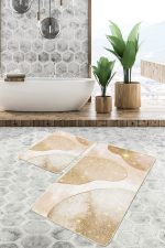 - PaspasTakimi-2li-Set1741-Gorsel-5 - Realhomes  2'li Set Gold - Krem Zeminde Kanvas Motifli Boyama Desenli Bohem Sade & Şık  2'li Banyo & Mutfak Paspas Takımı Realhomes