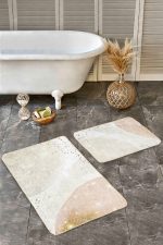 2'li Set Gold - Krem Zeminde Modern Motifli Abstract Desenli Bohem Klasik  2'li Banyo & Mutfak Paspas Takımı Realhomes