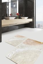 2'li Set Gold - Krem Zeminde Modern Motifli Abstract Desenli Bohem Klasik  2'li Banyo & Mutfak Paspas Takımı Realhomes