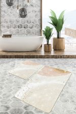 2'li Set Gold - Krem Zeminde Modern Motifli Abstract Desenli Bohem Klasik  2'li Banyo & Mutfak Paspas Takımı Realhomes
