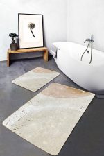 2'li Set Gold - Krem Zeminde Modern Motifli Abstract Desenli Bohem Klasik  2'li Banyo & Mutfak Paspas Takımı Realhomes