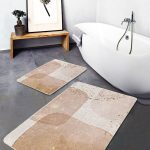 2'li Set Siyah Zeminde Dama Motifli Çiçek Desenli Floral Geometrik Mutfak  2'li Banyo & Mutfak Paspas Takımı Realhomes