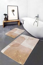 2'li Set Gold - Krem Zeminde Tablo Motifli Abstract Desenli Bohem Klasik  2'li Banyo & Mutfak Paspas Takımı Realhomes