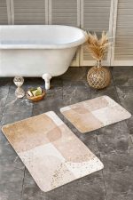 2'li Set Gold - Krem Zeminde Tablo Motifli Abstract Desenli Bohem Klasik  2'li Banyo & Mutfak Paspas Takımı Realhomes