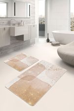 2'li Set Gold - Krem Zeminde Tablo Motifli Abstract Desenli Bohem Klasik  2'li Banyo & Mutfak Paspas Takımı Realhomes