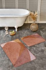 - Realhomes - Realhomes  2'li Set Kahverengi - Kiremit Zeminde Modern Sanat Motifli Tablo Desenli Bohem Modern  2'li Banyo & Mutfak Paspas Takımı Realhomes