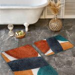 2'li Set Mavi - Gri Zeminde Örgü Motifli Patchwork Desenli Eskitme Motifli Sade & Şık  2'li Banyo & Mutfak Paspas Takımı Realhomes