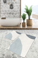 - PaspasTakimi-2li-Set1751-Gorsel-4 - Realhomes  2'li Set Ekru - Mavi Zeminde Kanvas Motifli Modern Sanat Desenli Bohem Klasik  2'li Banyo & Mutfak Paspas Takımı Realhomes