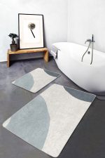 - PaspasTakimi-2li-Set1751-Gorsel-5 - Realhomes  2'li Set Ekru - Mavi Zeminde Kanvas Motifli Modern Sanat Desenli Bohem Klasik  2'li Banyo & Mutfak Paspas Takımı Realhomes