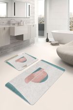 - PaspasTakimi-2li-Set1753-Gorsel-1 - Realhomes  2'li Set Turkuaz - Yavruağzı Zeminde Abstract Motifli Tablo Desenli Bohem Sade & Şık  2'li Banyo & Mutfak Paspas Takımı Realhomes