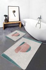 - PaspasTakimi-2li-Set1753-Gorsel-4 - Realhomes  2'li Set Turkuaz - Yavruağzı Zeminde Abstract Motifli Tablo Desenli Bohem Sade & Şık  2'li Banyo & Mutfak Paspas Takımı Realhomes