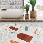 2'li Set Yeşil - Krem Zeminde Rustik Motifli Etnik Desenli Sade & Şık Avangarde  2'li Banyo & Mutfak Paspas Takımı Realhomes