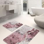 2'li Set Gold - Yeşil Zeminde Altın Motifli Kanvas Desenli Modern Sade & Şık  2'li Banyo & Mutfak Paspas Takımı Realhomes