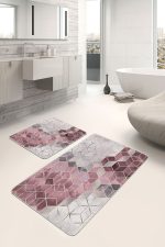 - PaspasTakimi-2li-Set1755-Gorsel - Realhomes  2'li Set Pembe - Gri Zeminde Mozaik Motifli Geometrik Desenli Geometrik Klasik  2'li Banyo & Mutfak Paspas Takımı Realhomes