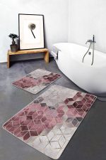 - PaspasTakimi-2li-Set1755-Gorsel-2 - Realhomes  2'li Set Pembe - Gri Zeminde Mozaik Motifli Geometrik Desenli Geometrik Klasik  2'li Banyo & Mutfak Paspas Takımı Realhomes