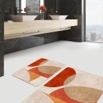 2'li Set Krem - Kahverengi Zeminde Patchwork Motifli Kürk Desenli Sade & Şık Klasik  2'li Banyo & Mutfak Paspas Takımı Realhomes