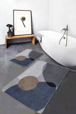 - PaspasTakimi-2li-Set1757-Gorsel-5 - Realhomes 2'li Set Kahverengi- Mavi Zeminde Kanvas Motifli Modern Sanat Desenli Bohem Sade & Şık 2'li Banyo & Mutfak Paspas Takımı Realhomes