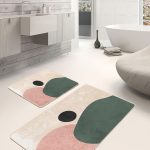 2'li Set Siyah - Krem Zeminde Geleneksel Motifli Osmanlı Desenli Avangarde Eskitme Motifli  2'li Banyo & Mutfak Paspas Takımı Realhomes