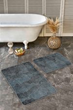 - Realhomes - Realhomes 2'li Set Gri - Gold Zeminde Tablo Motifli Abstract Desenli Klasik Sade & Şık 2'li Banyo & Mutfak Paspas Takımı Realhomes