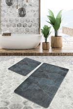 - PaspasTakimi-2li-Set1759-Gorsel-2 - Realhomes 2'li Set Gri - Gold Zeminde Tablo Motifli Abstract Desenli Klasik Sade & Şık 2'li Banyo & Mutfak Paspas Takımı Realhomes