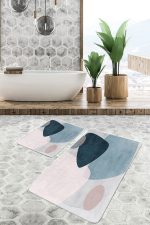 - PaspasTakimi-2li-Set1760-Gorsel - Realhomes  2'li Set Lacivert - Mavi Zeminde Modern Sanat Motifli Tablo Desenli Bohem Sade & Şık  2'li Banyo & Mutfak Paspas Takımı Realhomes