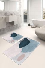 - PaspasTakimi-2li-Set1760-Gorsel-5 - Realhomes  2'li Set Lacivert - Mavi Zeminde Modern Sanat Motifli Tablo Desenli Bohem Sade & Şık  2'li Banyo & Mutfak Paspas Takımı Realhomes