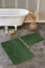 - Realhomes - Realhomes 2'li Set Düz Renk Koyu Yeşil 2'li Banyo & Mutfak Paspas Takımı Realhomes