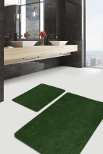 - PaspasTakimi-2li-Set1761-Gorsel - Realhomes 2'li Set Düz Renk Koyu Yeşil 2'li Banyo & Mutfak Paspas Takımı Realhomes