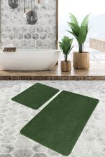 - PaspasTakimi-2li-Set1761-Gorsel-4 - Realhomes 2'li Set Düz Renk Koyu Yeşil 2'li Banyo & Mutfak Paspas Takımı Realhomes