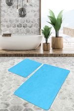 - PaspasTakimi-2li-Set1763-Gorsel-1 - Realhomes 2'li Set Düz Renk Turkuaz 2'li Banyo & Mutfak Paspas Takımı Realhomes