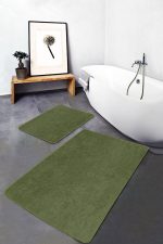 2'li Set Düz Renk Haki - Yeşil 2'li Banyo & Mutfak Paspas Takımı Realhomes