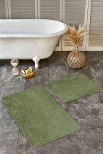 2'li Set Düz Renk Haki - Yeşil 2'li Banyo & Mutfak Paspas Takımı Realhomes