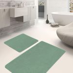 2'li Set Yeşil Zeminde Çiçek Motifli Geleneksel Desenli Summer & Fresh Floral  2'li Banyo & Mutfak Paspas Takımı Realhomes