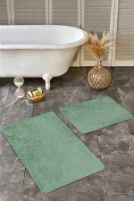 - Realhomes - Realhomes  2'li Set Düz Renk Açık Yeşil 2'li Banyo & Mutfak Paspas Takımı Realhomes