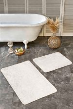 - Realhomes - Realhomes  2'li Set Düz Renk Kırık Beyaz Bej 2'li Banyo & Mutfak Paspas Takımı Realhomes