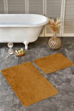 2'li Set Düz Renk Kahverengi 2'li Banyo & Mutfak Paspas Takımı Realhomes