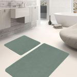 2'li Set Krem - Kırmızı Zeminde Geometrik Motifli Art Deco Desenli Geometrik Sade & Şık  2'li Banyo & Mutfak Paspas Takımı Realhomes