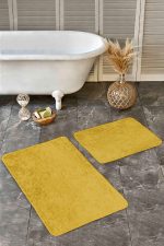 - Realhomes - Realhomes  2'li Set Düz Renk Hardal 2'li Banyo & Mutfak Paspas Takımı Realhomes