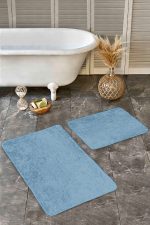 - Realhomes - Realhomes  2'li Set Düz Renk Mavi 2'li Banyo & Mutfak Paspas Takımı Realhomes