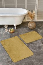 - Realhomes - Realhomes 2'li Set Düz Renk Hardal 2'li Banyo & Mutfak Paspas Takımı Realhomes