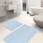 2'li Set Gri - Mavi Zeminde Geleneksel Motifli Dokuma Desenli Avangarde Vintage  2'li Banyo & Mutfak Paspas Takımı Realhomes