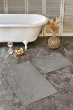 - Realhomes - Realhomes 2'li Set Düz Renk Gri 2'li Banyo & Mutfak Paspas Takımı Realhomes