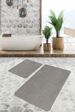 - PaspasTakimi-2li-Set435-Gorsel-2 - Realhomes 2'li Set Düz Renk Gri 2'li Banyo & Mutfak Paspas Takımı Realhomes