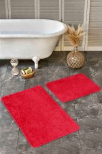 - Realhomes - Realhomes  2'li Set Düz Renk Kırmızı 2'li Banyo & Mutfak Paspas Takımı Realhomes