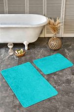 - Realhomes - Realhomes  2'li Set Düz Renk Turkuaz 2'li Banyo & Mutfak Paspas Takımı Realhomes