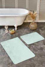 - Realhomes - Realhomes  2'li Set Düz Renk Mint Yeşili 2'li Banyo & Mutfak Paspas Takımı Realhomes